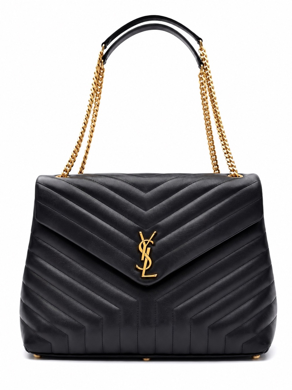 Saint Laurent YSL Loulou Large Black Chevron Quilted Leather Chain Shoulder Bag